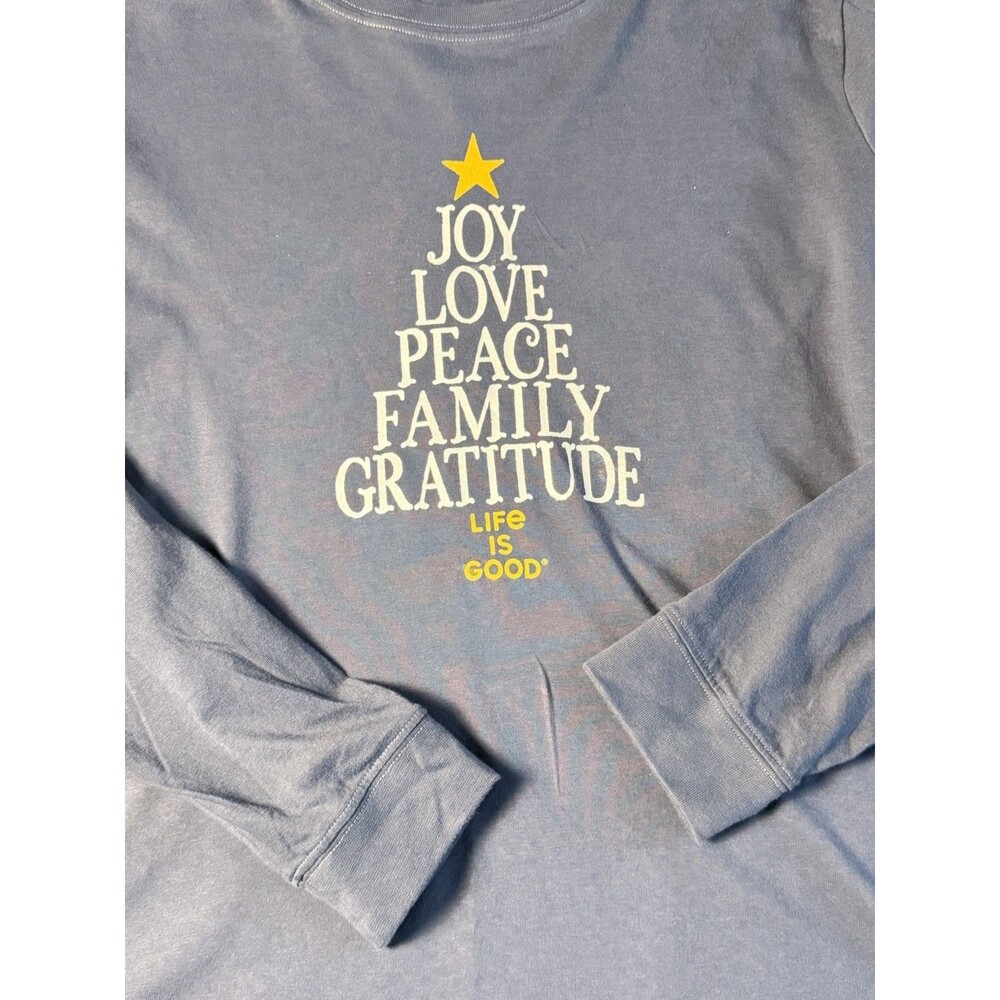 Life is Good Womens XL Christmas Tree Long Sleeve Shirt Joy Love Peace Gratitude